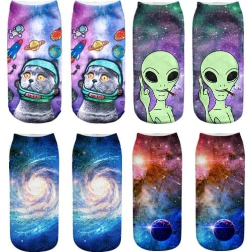 New Classic Starry Sky 3D Print Socks Funny Cat Alien Cotton Short Ankle Sock for Women Ladies Harajuku Korean Sox Girls Gifts