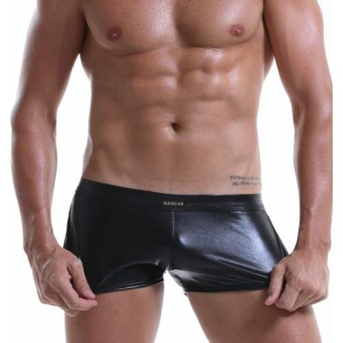New Men Sexy Underwear Hommes Boxers Imitation Leather Cueca Boxer Shorts Gay Underpant Sleepwear Homewear Men Shorts