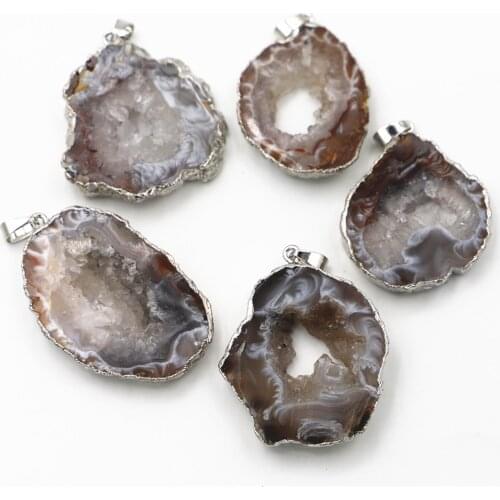 New Natural Agates Platinums Irregular Druzy Stone Pendants Charms for Jewelry Making DIY Necklace Accessories Wholesale 5PCS