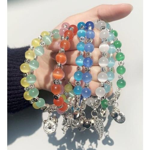 New Charm Glass Beaded Bell Pendant Bracelet Multi-color Fashion Jewelry for Women Handmade Round Bracelet Bangle Wholesale
