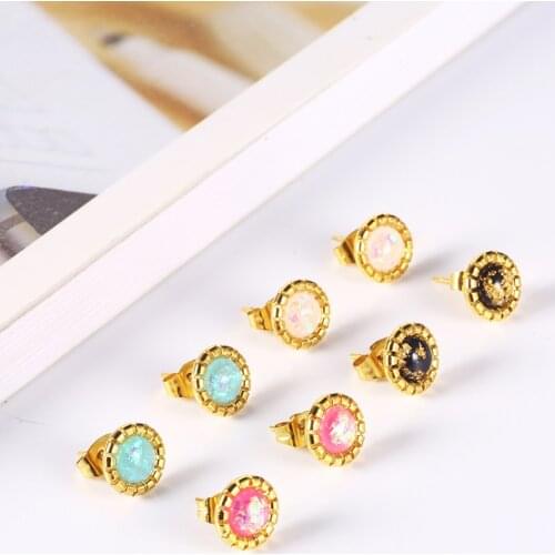 OUFEI Stainless Steel Jewelry Woman Colored Crystal Stud Earrings Charm Woman Vogue 2019 Jewelry Accessories Wholesale lots bulk
