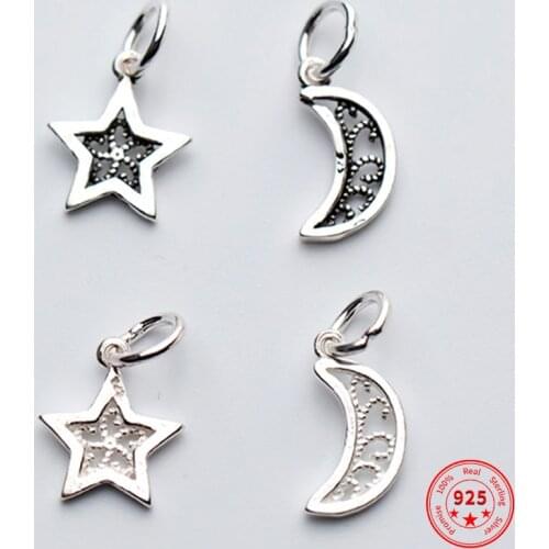925 Sterling Silver Pendant Diy Bracelet Bangle Necklace Fashion Sky Star Moon Hollow Charms For Jewelry Making