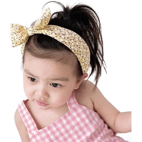 Cute Bow Knot Headband Children Girls Hair Bow Hair Hoop Kids Hair Accessories Korea Cotton Embroider flowers HairBands Headwear