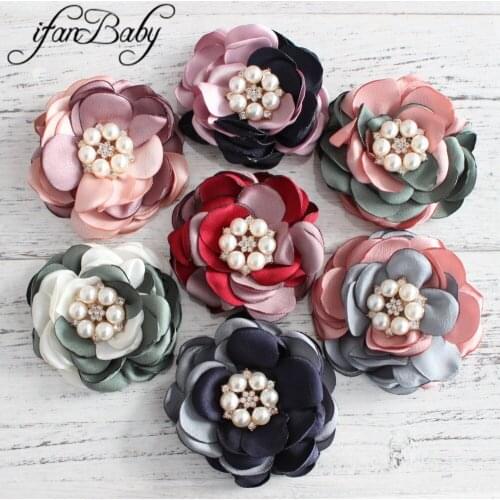 Flat Back Chic fabric flowers for DIY hair accessories burn rhinestone hair flowers fabric flowers