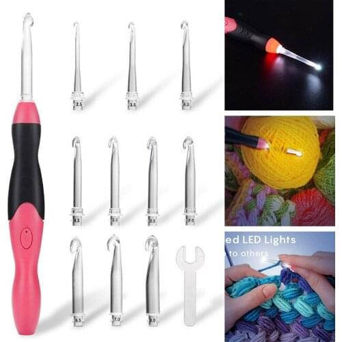 LED Crochet Hooks Set Light Up Knitting Needles Set Light Weave Sewing Tools DIY Handmade Craft Knitting Tool