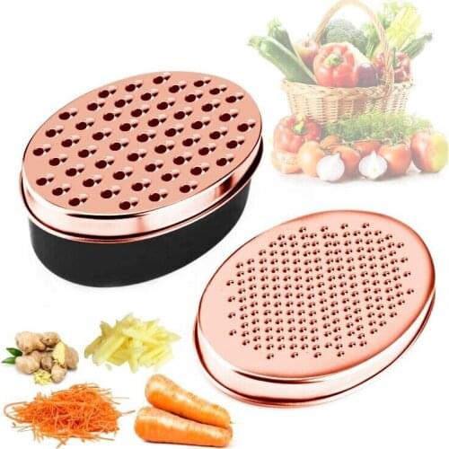 Rose Gold Cheese Grater Multifunctional Slicer Oval Container Vegetables Easy Clean Quick Fruits Tools with 2pcs grater blades