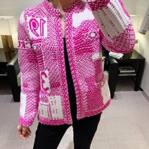 High Quality Fall Winter Wool Digital Embroidery Jacquard Knitted Cardigan Jacket Women Black White Coat 2021 New Top Vestido