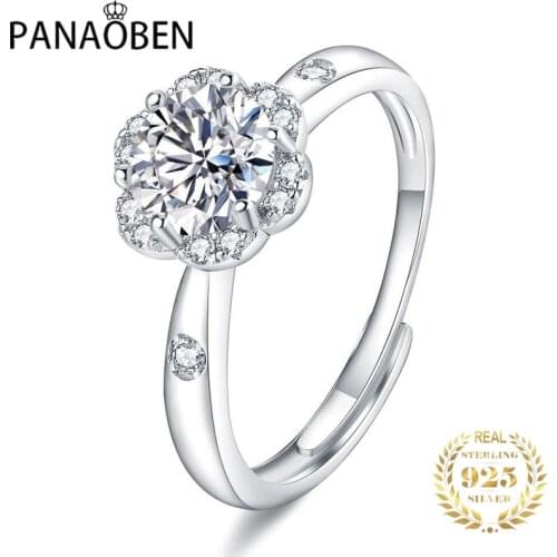 Real 925 Sterling Silver Rings for Women Luxury Jewelry Cute Engagement Gift Wedding Ring Party Flower Diamond Romantic Love