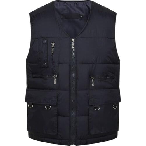 Winter Men Cotton Warm Vest Waistcoat Male Sleeveless Jacket with Many Pockets Vest Casual Baggy Zipper for Man Plus Size