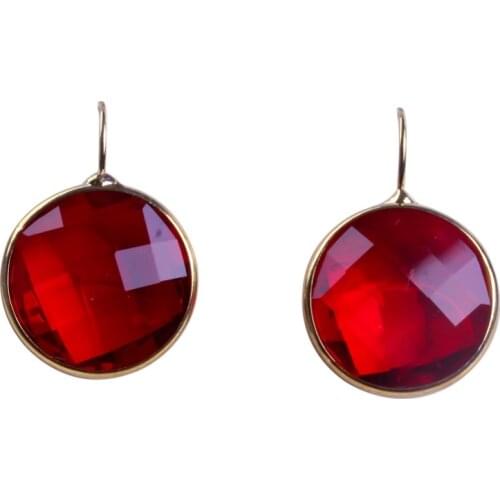 1Pair Sweet Girl Jewelry Crystal Glass Earring Red Gem Faceted Pendents Hook Rounded Earring for Women Party