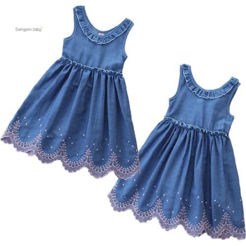 2020 baby girl dress summer new girl lace blue dress