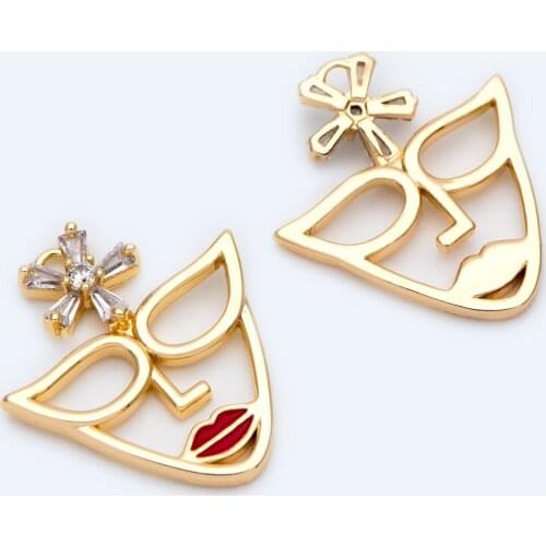 4pcs CZ Paved Gold Beauty Face Pendants 22x20mm, Real 18K Gold plated Brass, Face Charm (GB-1290)