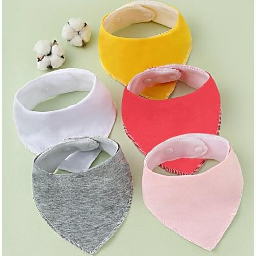5pieces Baby Bibs Triangle Double Cotton Bibs Cartoon Solid Saliva Towel Baby Boys Girls Feeding Apron Cotton Banda