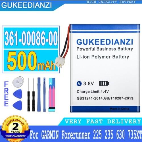 500mAh GUKEEDIANZI Battery 361-00086-00 For Garmin Forerunner 225 235 620 630 735XT GPS sports watch Big Power Bateria