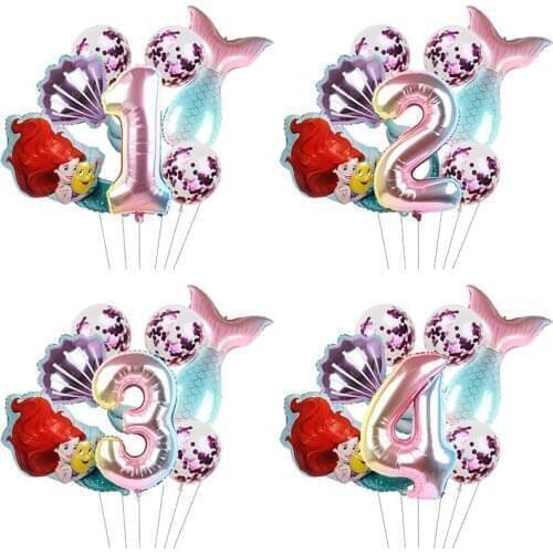 7Pcs Mermaid Birthday Balloons Set 32inch Number Inflatable Foil Balloons Kids Birthday Baby Shower Decorations Balloon Toys