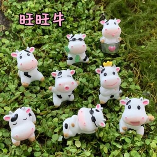 ZOCDOU 1 Piece Cute Want Want Cow Small Statue Little Figurine Crafts Figure Ornament Miniatures