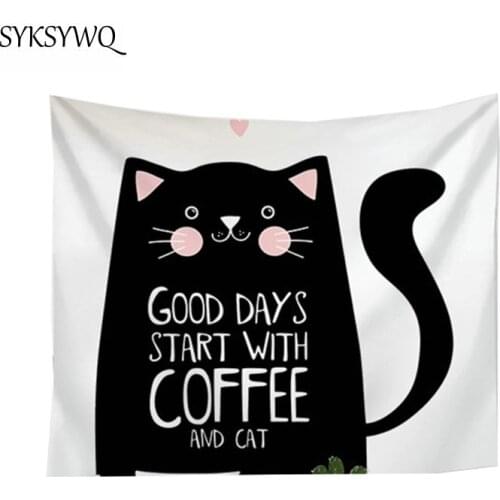 Black cat tapestry wall hanging home decor wall cloth tapestries polyester large wall cloth