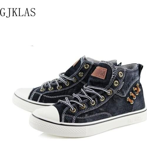 Unisex High Top Sneakers Woman Casuales Vulcanize Shoes Fashion Sport Shoes Women Blue Gray Black Denim Canvas Sneakers Femme