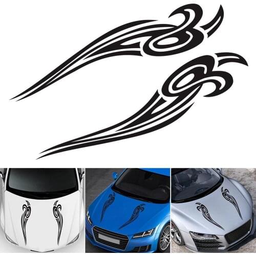 2019 Top Fashion Car Flame Stripes Black Vinyl Truck Hood Decal Front stickers carro voiture Wholesale Quick delivery CSV