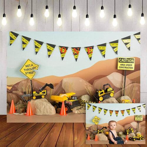 Mehofond 1st Birthday Photography Background Construction Zone Birthday Party Baby Shower Child Decor Backdrop Photo Studio
