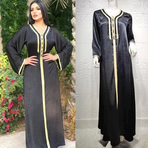 Fashion Diamonds Muslim Women Dress Dubai Abaya Arabic Turkey Moroccon Kaftan Islamic Clothing Indian Gown Robe African Caftan