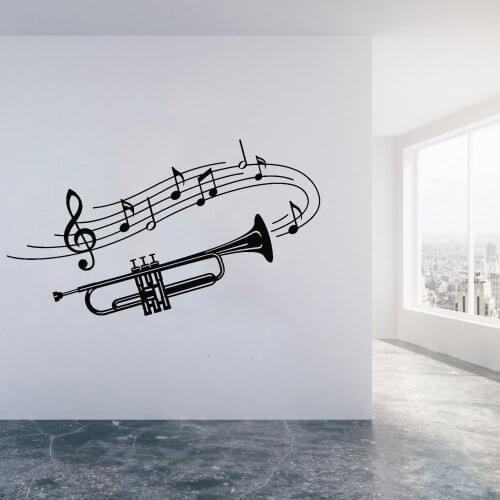 Trumpet Musical Wall Stickers Nursery Kids Room Instrument Music Notes Vinyl Wall Decal Living Room Kitchen Decoration W100