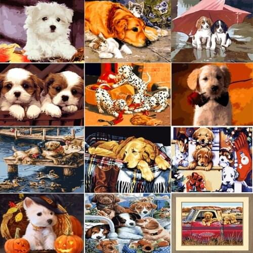 Painting By Numbers For Dog Set On Canvas Frame Handmade Acrylic Paints Adults For Drawing DIY Kits Art Picture Decoration Wall