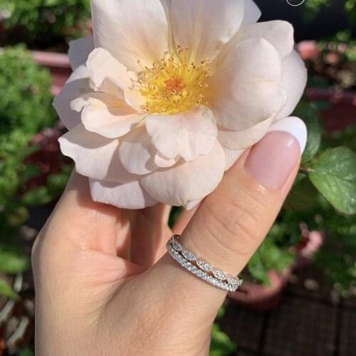 Hot sell 925 Sterling Silver Pave Diamond Rings for Women Wedding Simple Solitaire Thin Ring set Vintage Jewelry 925 anillo