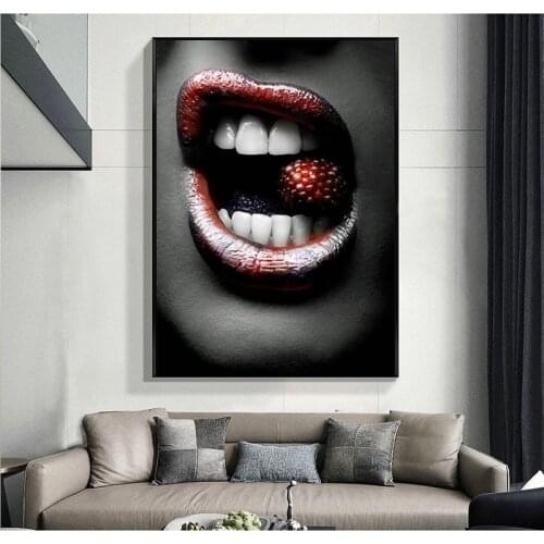 Wall Art Posters and Prints Sexy Red Mouth Lips Modular Canvas Painting Women Picture for Living Room Bedroom Home Design Decor