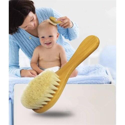 New Baby Care Pure Natural Wool Baby Wooden Brush Comb Brush Baby Hairbrush Newborn Hair Brush Infant Comb Bath Head Massager