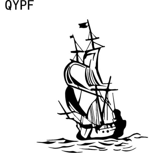 QYPF 13.5*16.2CM Interesting Pirate Ship Ocean Sailor Decor Car Styling Sticker Vinyl Silhouette Black/Silver C16-1104