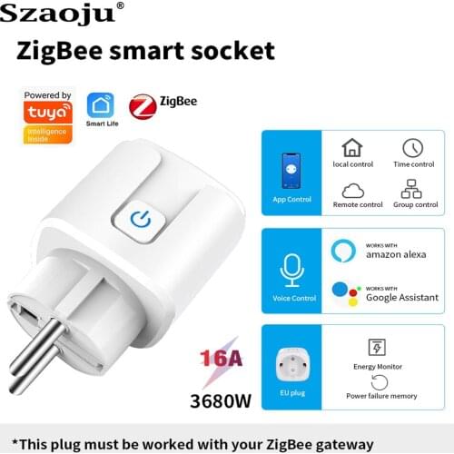 Zigbee EU Tuya WiFi Smart Plug Adapter Wireless Remote Voice Control Power Monitor Timer Socket for Google Home Alexa 16A 220V
