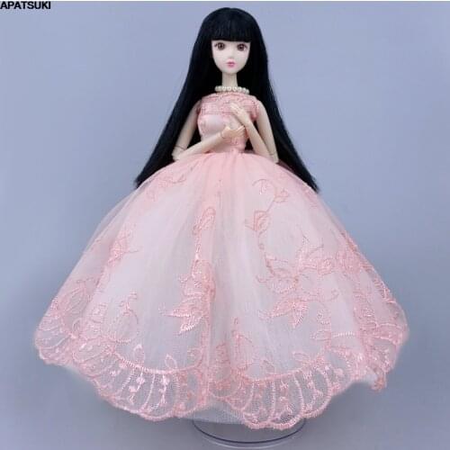 Light Pink Flower Handmade Wedding Dress For Barbie Doll Clothes Outfits Party Gown 1/6 Dolls Accessories Kids Toys