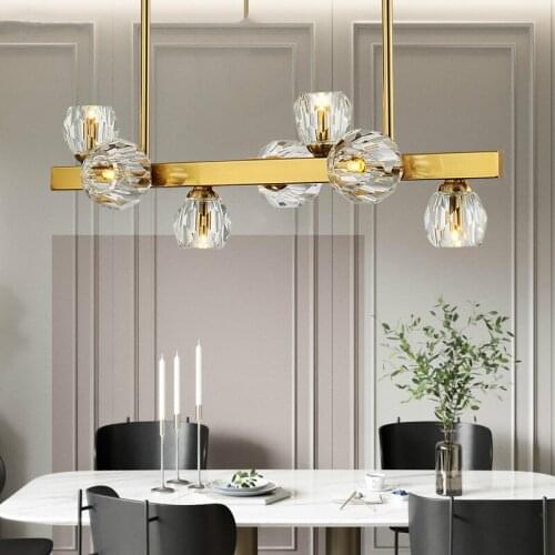 American Straight Dining Room Brush Gold Led Pendant Lights G9 Led Crystal / Glass Shades Luminarias Hanging Lamparas Fixtures