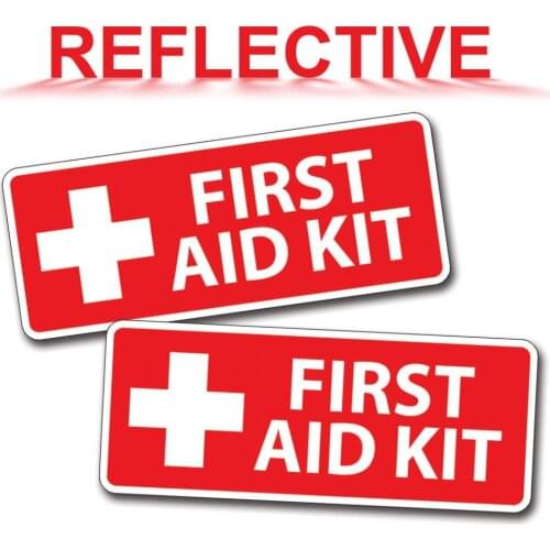 Reflective RED First Aid Kit Sticker 1st Aide Decal Emergency Safety Alert 911 1.5 tall by 4 wide