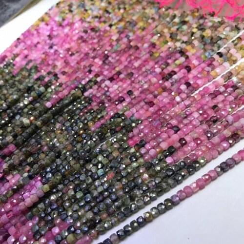 Tourmaline gradient color square faceted 4-5mm for DIY jewelry making loose beads FPPJ wholesale beads nature gemstone