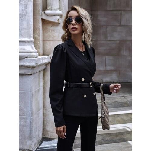 Fashion Streetwear Women Suit In Stock Double Breasted Jacket Elegant Chic Lantern Sleeve Office Lady Coat