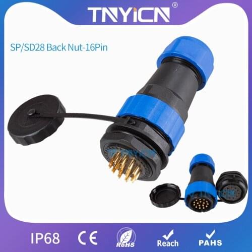Waterproof Cable Connector IP68 SP/SD28 Back Nut-16Pin Wire Connectors Panel Mount power Connector Plug&Socket Male&Female Jack