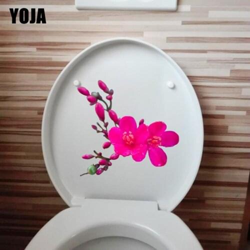 YOJA 21.6X20.2CM Rose Red Flower Branch Toilet Seat Sticker Classic Home Room Wall Decal T1-1867