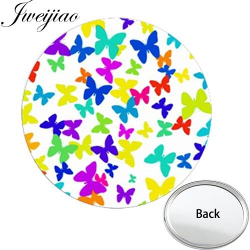 Youhaken Densely packed Butterfly Pattern One Side Mini Pocket Mirror Compact Portable Makeup Vanity Hand Travel Purse Mirror