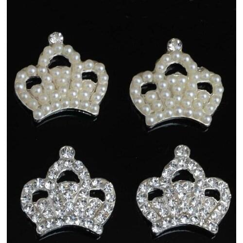 Pearl Crystal Imperial Crown Buttons Flatback Embellishment for Craft DIY Hair Bow Wedding Shoes Decorative Buttons 10pcs/lot
