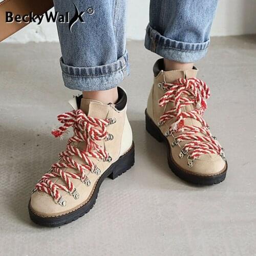 2021 Autumn Winter Ankle Shoes Casual Martin Boot Women Lace-up Woman British Round Toe Low Heels Black Leather Shoes WSH3737