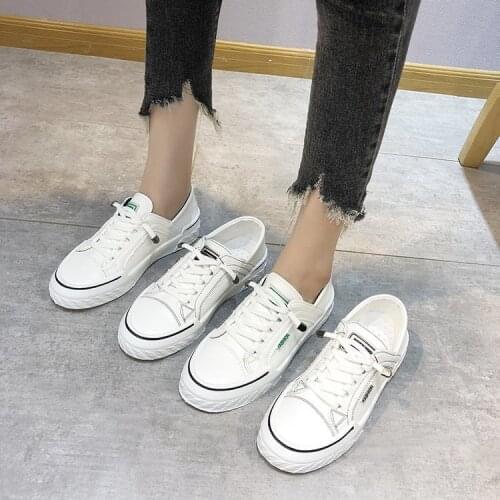 Womens Spring Flat Shoes Korean-Style All-Match Student Sports Casual Comfortable Shallow Mouth Lace-Up White Shoes