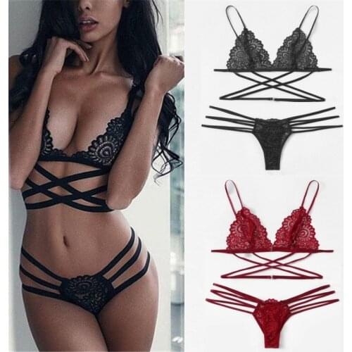 Sexy Lingerie Female Erotic Underwear Babydoll Transparent Bra + Sexy Thongs Hot Temptation Lace Sleepwear Teddy Lenceria Mujer