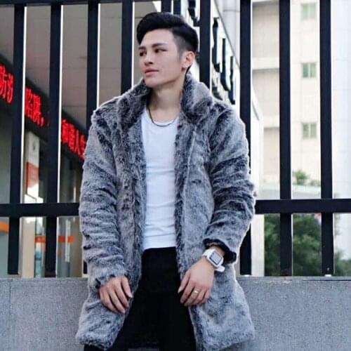 S-5XL Men Winter Clothes Middle and Long Style Imitation Mink Fur Coat Mink Fur Windbreaker Winter Casual Fluff Thickening Coat