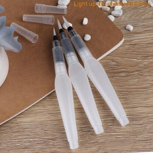 1/3Pcs/lot Refillable water color Round Soft BRush Pen Set Size Middle ART long Water Brush pen flat nib Watercolor Art marker