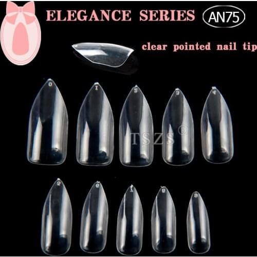 1bag/lot * 500pcs Transparent Natural Stiletto Pointed Acrylic Full Cover ABS False Nail Tips