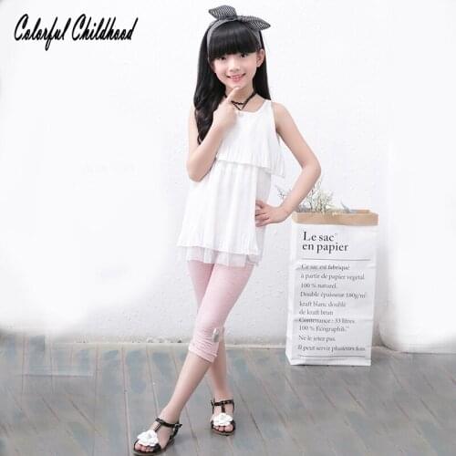 2018 Summer New Childrens Trousers Korean Pure Cotton Fungus Side Crown Rabbit Girls Cropped Pants Kids Leggings 2-6 Yrs