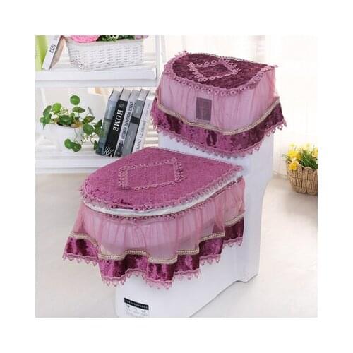 3Pcs/Set High-grade Fashion Rural fabric lace Toilet seat cover Tank LIDS sit implement Coat type toilet seat cover