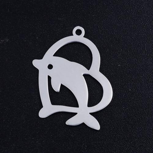 5pcs/lot Heart Dolphin Stainless Steel Jewelry Pendant DIY Charms Wholesale Never Tarnish OEM Order Accepted Factory Store
